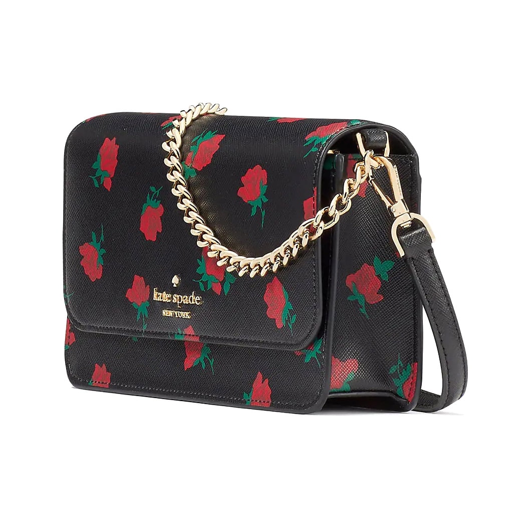 Kate Spade New York Women’s Madison Rose Toss Printed Small Flap Crossbody Bag (Black Multi)
