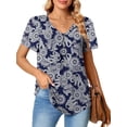 thumbnail image 2 of MOSHU T-shirts for Women Pleated Printed Short Sleeve Tunice Tops V Neck Summer Womens Shirts, 2 of 6