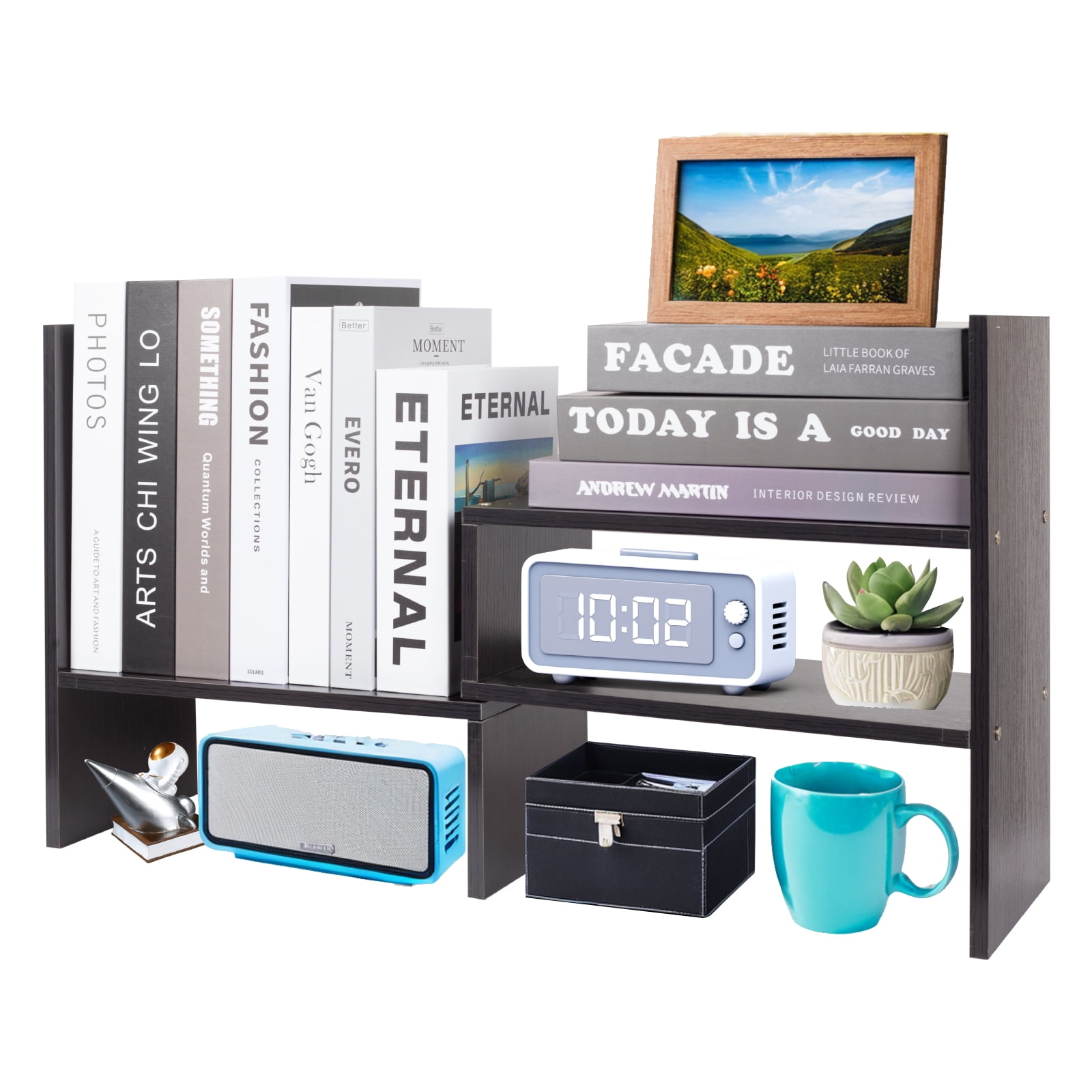 YOYTOO Desk Shelf Organizer, Desktop Organizers Storage Shelves Tabletop Bookshelf for Home Office, Black