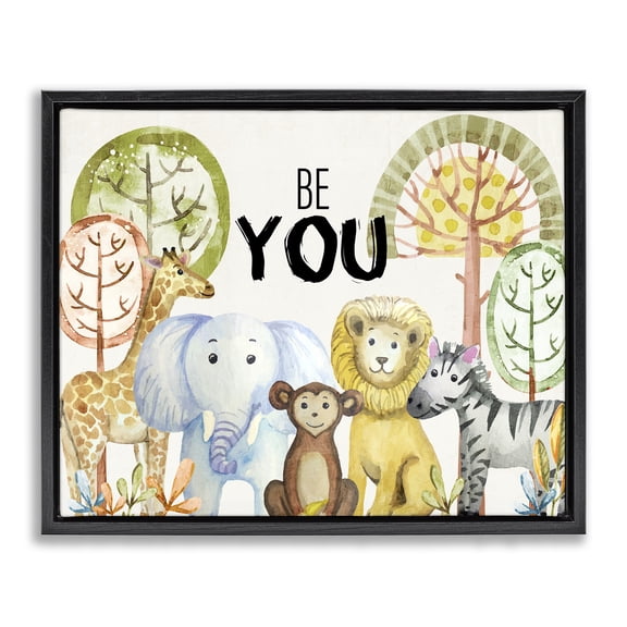 Stupell Industries Contemporary Be You Jungle Animals Black Floating Frame Canvas Art, 21 x 17, by Kim Allen