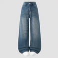 thumbnail image 2 of NOLDARES Girls Jeans Denim Elastic High Waisted Wide Leg Baggy Cargo Pants with Pockets 7-14 Years(Dark Blue,15-16 Years), 2 of 4