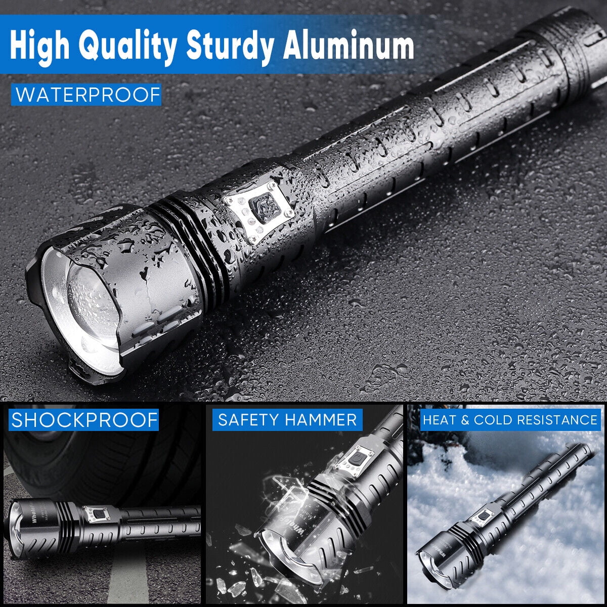 XHP90.2 Powerful LED Flashlight with 5 Modes Adujustable Focus Waterproof Rechargeable Flaslights for Outdoor Camping