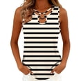 thumbnail image 2 of Njagoc3 Women Black White Striped Keyhole Tank Top Casual Sleeveless Curved Hem Top, 2 of 6
