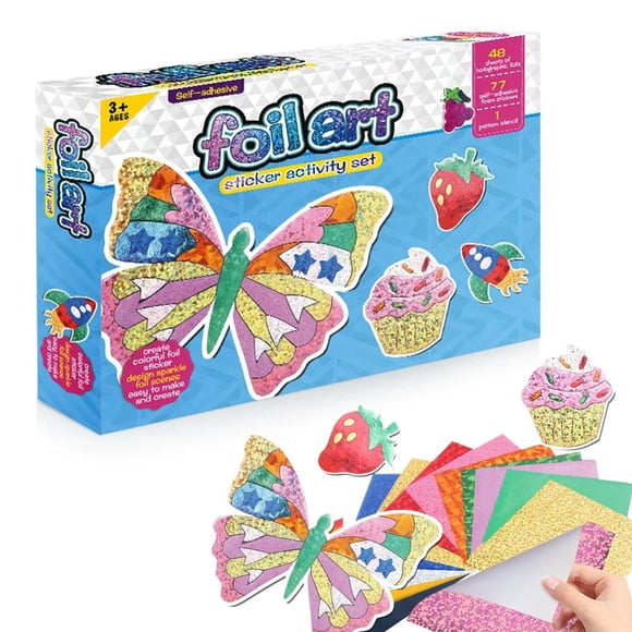 Kit d'Arts et d'Artisanat en Feuille avec Dessert Papillon DIY pour Enfants - 4 Ans et Plus, Autocollants en Mousse Créatifs, Ensemble d'Activité de Création Artistique Scintillante, Projet d'Artisanat Pailleté Amusant