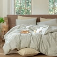 thumbnail image 6 of MooMee Striped Duvet Cover Set King 100% Washed Cotton Linen Like Textured Breathable 3-Piece (Sage Green& White Classic Stripes), 6 of 6