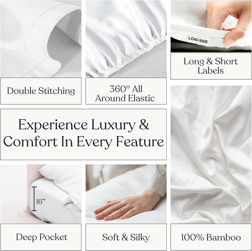 Delara 100% Viscose Derived from Bamboo Fitted Sheet 54"x75" - Deep Pocket, Ultra-Soft Cooling Bed Sheet, Secure Fit for Mattresses Up to 18”