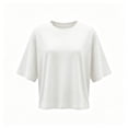 thumbnail image 4 of Karymi Womens T Shirts Solid Crew Neck Short Sleeve T-Shirt, Back Cutout Split Design Loose Cropped Casual Tee, Basic Top Summer Tops, 4 of 5