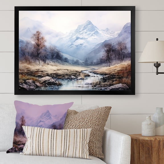 Designart "Foggy Mountain Retreat European Dream II" Landscapes Framed Wall Art Decor - Traditional Brown Winter Landscape Entryway Framed Wall Art