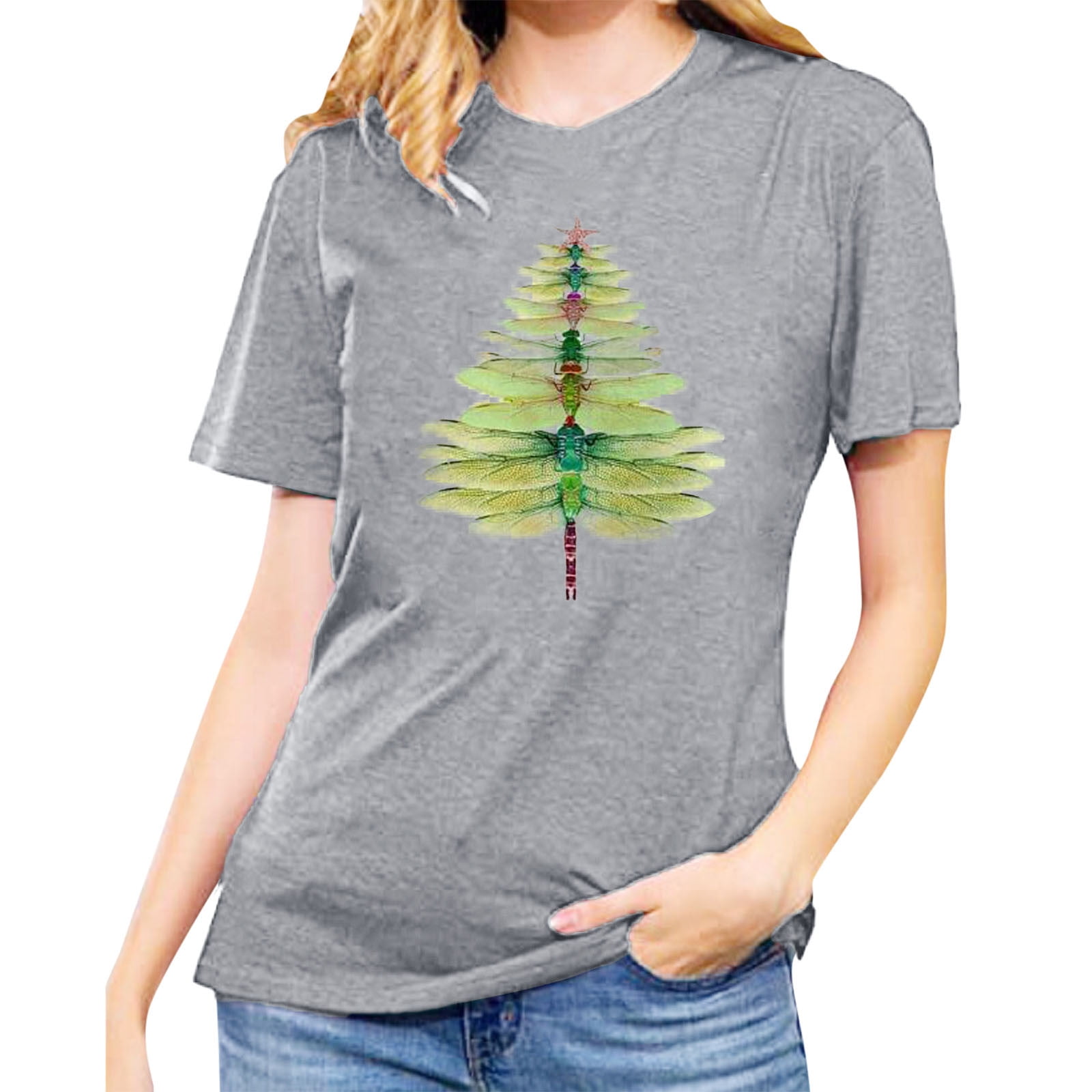 Farm Fresh Christmas Trees Letter Print T-Shirt Women Casual Short Sleeve Tee Shirts Top