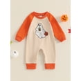thumbnail image 2 of FEORJGP Toddler Baby Boys Halloween Rompers 0 3M 6M 12M 18M Infant One-piece Jumpsuits Long Sleeve Bodysuits Ghost Pumpkin Embroidery Crew Neck Playsuute Comfy Casual Clothes for Spring Fall, 2 of 7