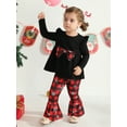 thumbnail image 3 of Toddler Girls Christmas Outfits Set Long Sleeve Shirts Dress Printed Flared Pants Bell-Bottom Fall Winter Xmas Dress-up Clothes, 1-6 Years, 3 of 7