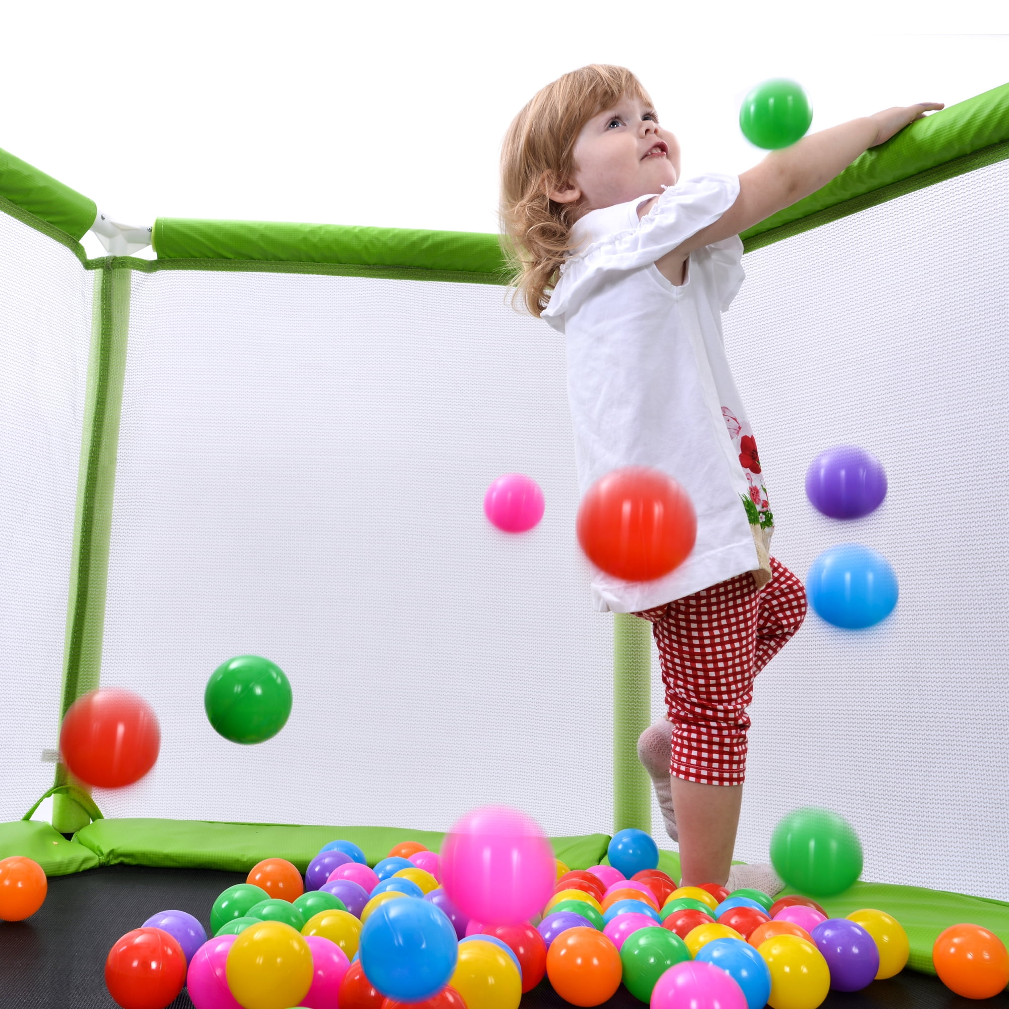 Arspjes 55'' Trampoline for Kids,Indoor Outdoor Mini Trampoline with Safety Enclosure Net and Balls,Small Trampoline Birthday Gifts for Boys and Girls,