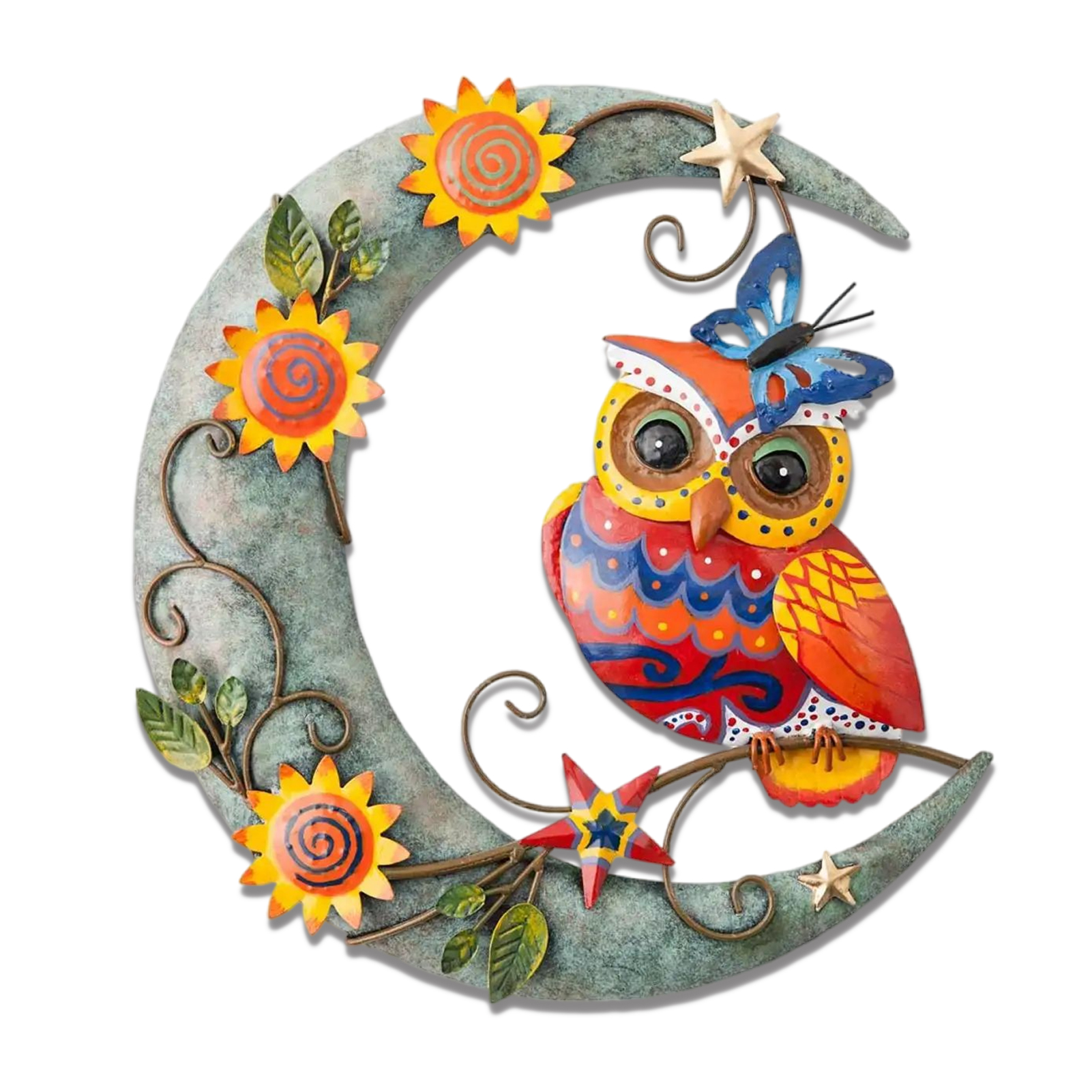 Metal Owl Wall Decorations, Moon And Owl, Outdoor Garden Metal Wall Art