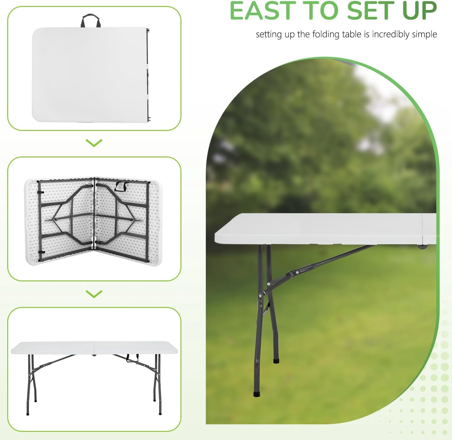 Folding Table 6 FT Plastic Foldable Table with Portable Carrying Handle for Party Picnic Camping BBQ Dining Kitchen, White