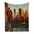 thumbnail image 1 of City Soft Flannel Fleece Blanket, Old Port of Montreal Early in the Morning Scenic Autumn Trees Buildings Canada, Cozy Plush for Indoor and Outdoor Use, 70" x 90", Red Orange Brown, by Ambesonne, 1 of 6