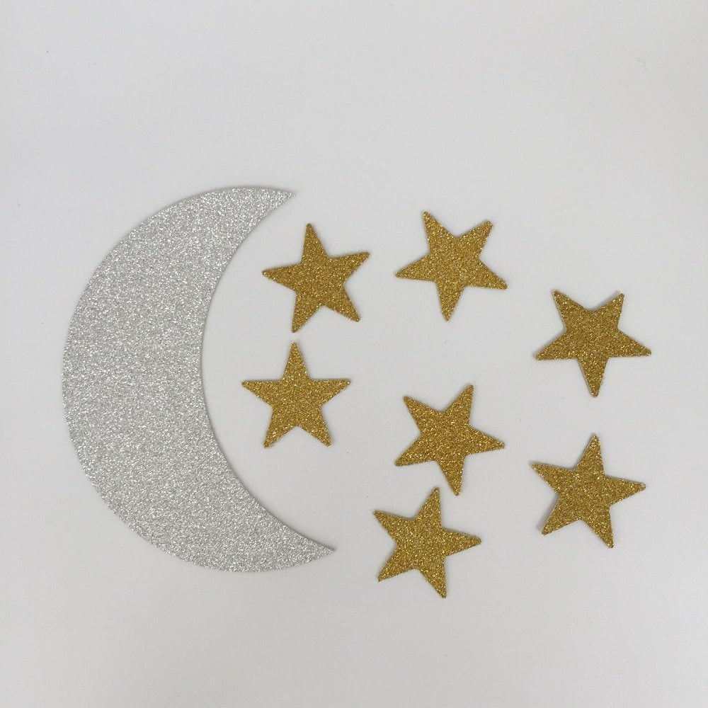 Double Sided Silver Crescent Moon and Gold Star Twinkle Twinkle Little Star Party Decoration DIY Shaped Baby Shower or Birthday Party
