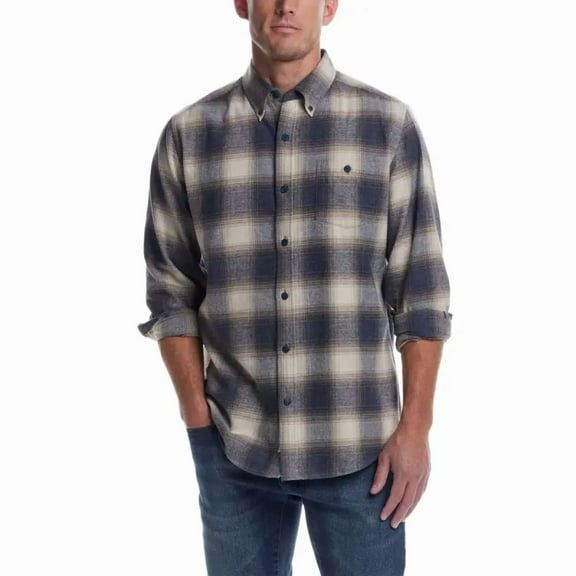 Weatherproof Vintage Men's Casual Button Down Long Sleeve Soft Brushed Plaid Flannel Shirt (Small, Blue)