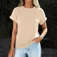 thumbnail image 4 of T Shirts Womens Crew Neck Rolled Short Sleeve Basic Summer Tops 2026 Casual Tees Khaki L, 4 of 6