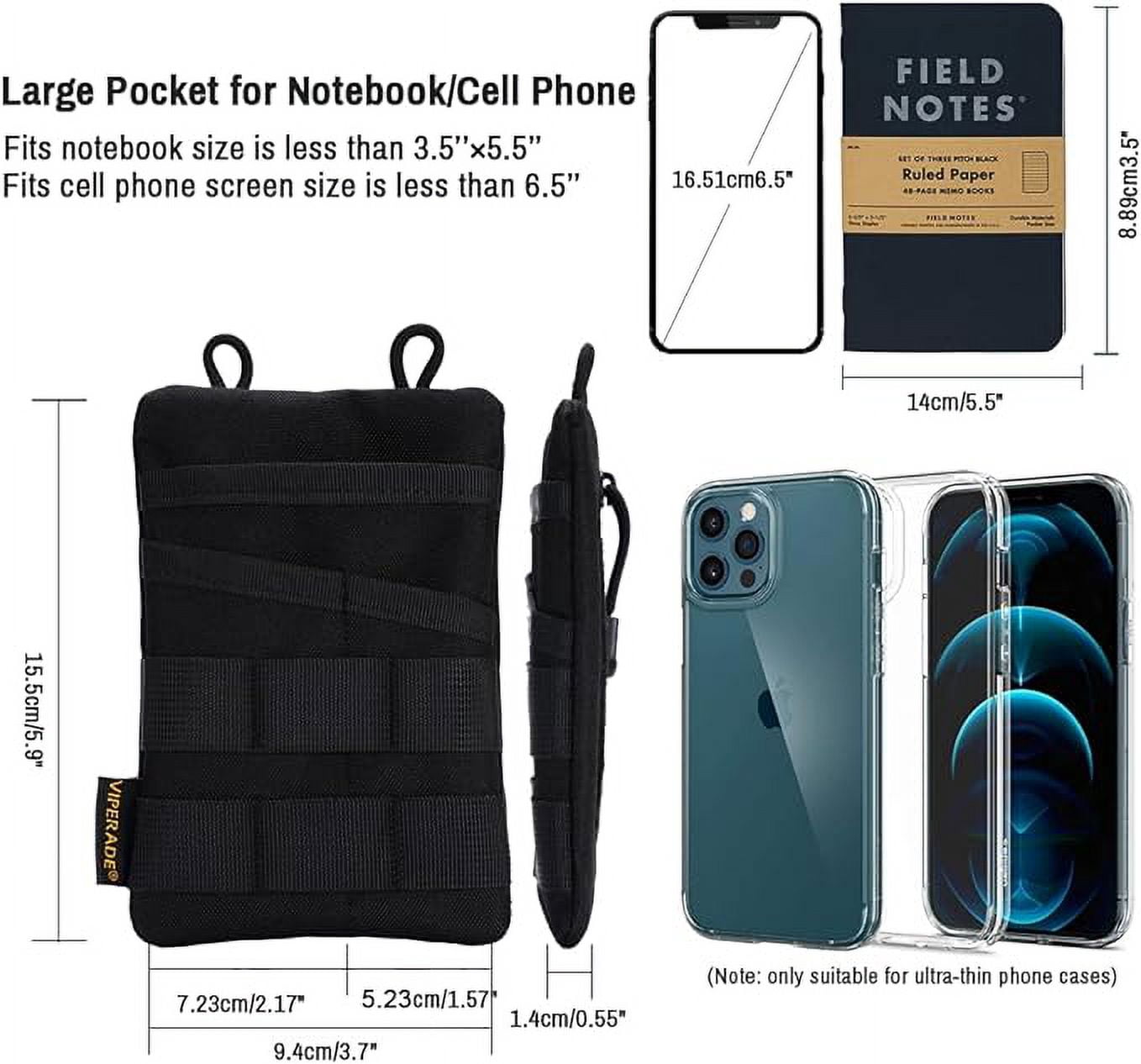 VIPERADE VE3-P Pocket Organizer Pouch, EDC Pocket Organizer Men with DIY Patches Area, EDC Organizer Pouch with 4 Tool Storage EDC Pouch for Flashlight, Pocket Knife, EDC Pen, EDC Gear -Black