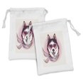 thumbnail image 1 of Cartoon Fabric Pouch Set of 2, Hipster Husky Dog with Hearts Sunglasses and Scarf Fashion Animal Art Print, Drawstring Bag for Toiletries Masks and Favors, 9" x 6", Pink Cream Black, by Ambesonne, 1 of 2