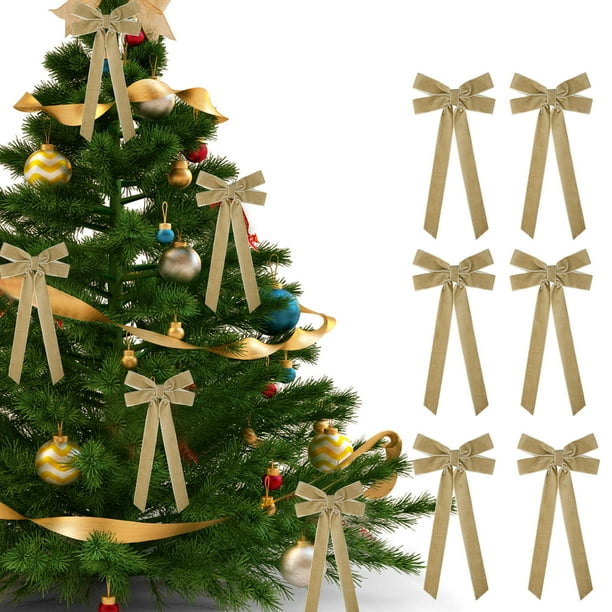 6 Lazos Navideños de Terciopelo para Guirnaldas de Árbol de Navidad, Envoltura de Regalos, Manualidades, Lazos para Bodas, Bolsas de Refrigerio, Bolsas de Dulces para Hornear, Decoración Del Hogar.