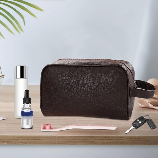 Neceser Organizador de viaje Maquillaje Cosmético Bolsa de viaje de cuero PU Bolsa de almacenamiento con cremallera, Multiusos, Esenciales de viaje, Marrón Salvador Organizador de viajes