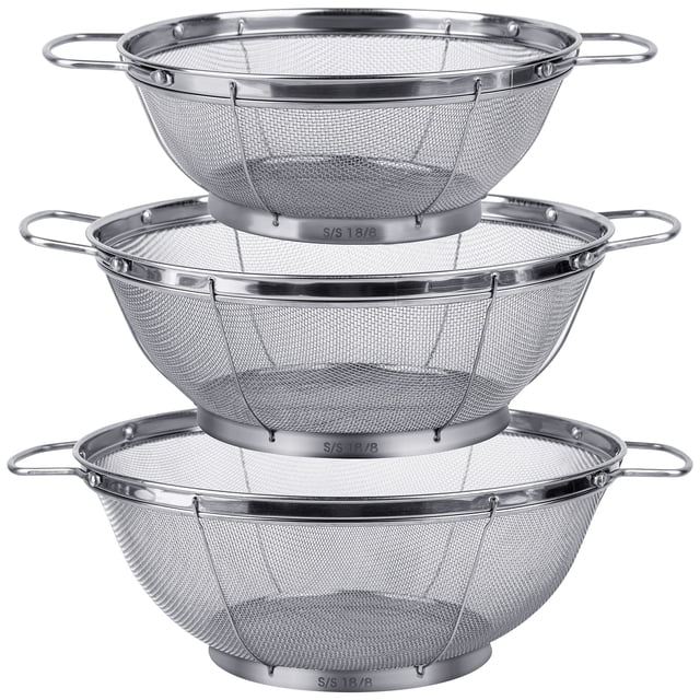 Colador de acero inoxidable Tiawudi, paquete de 3 (5 L, 4 L, 3 L)