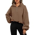 thumbnail image 4 of Loose Sport Pullover Hoodie Women Winter Solid Color Zipper Stand Collar Sweatshirt Thick Warm Clothing, 4 of 6