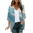 thumbnail image 5 of Cardigans for Women Kimono Cardigan Beach Cover ups Swimwear Floral Printed Lightweight Open Front Chiffon Kimonos Cardigan Puff Sleeve Loose Casual Summer Tops Blue 01 XXL, 5 of 5