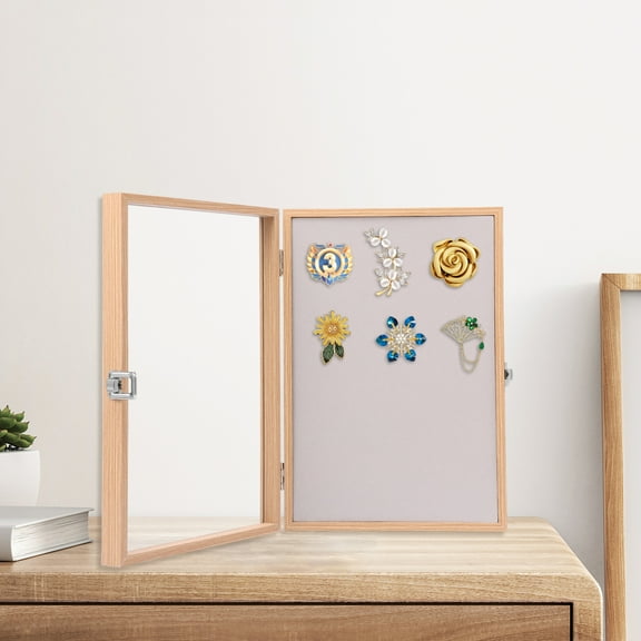 Pin Display Case Dustproof Enamel Pin Display Case with Clear Glass Lid Large Capacity Pin Display Frame Practical Pin Collection Display Case for Medals Ribbons Brooches Patches