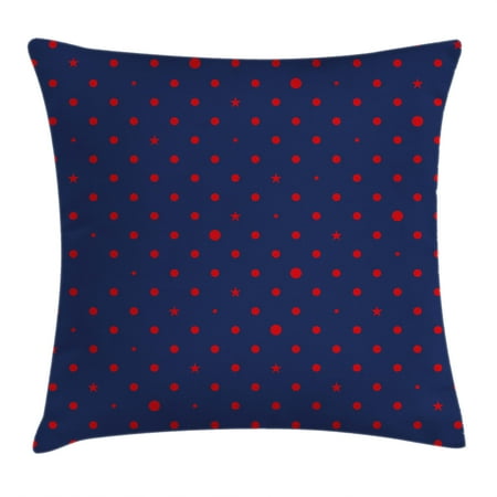 - Navy Throw Pillow Cushion Cover, Polka Dots Star Figures Background Artsy Retro Style Little Circles Illustration, Decorative Square Accent Pillow Case, 18 X 18 Inches, Dark Blue Red, by Ambesonne