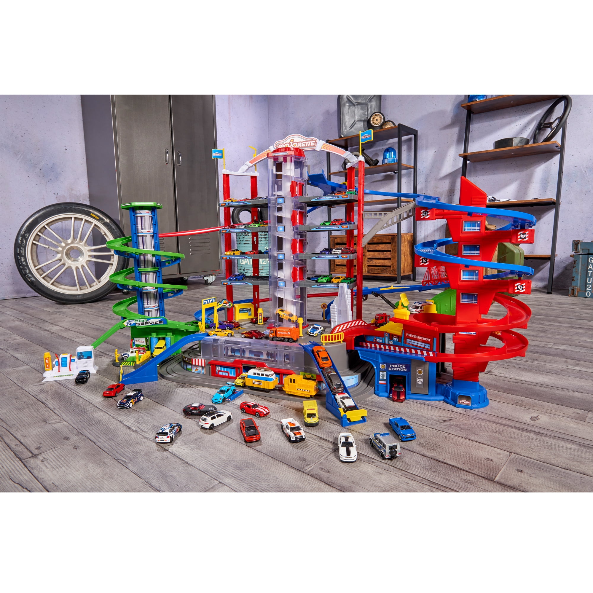 DICKIE TOYS: Majorette Super City Garage Playset with 6 Die-Cast Cars,  Parking Building Play World on Seven Floors, 6 Light and Sound Effect  Systems