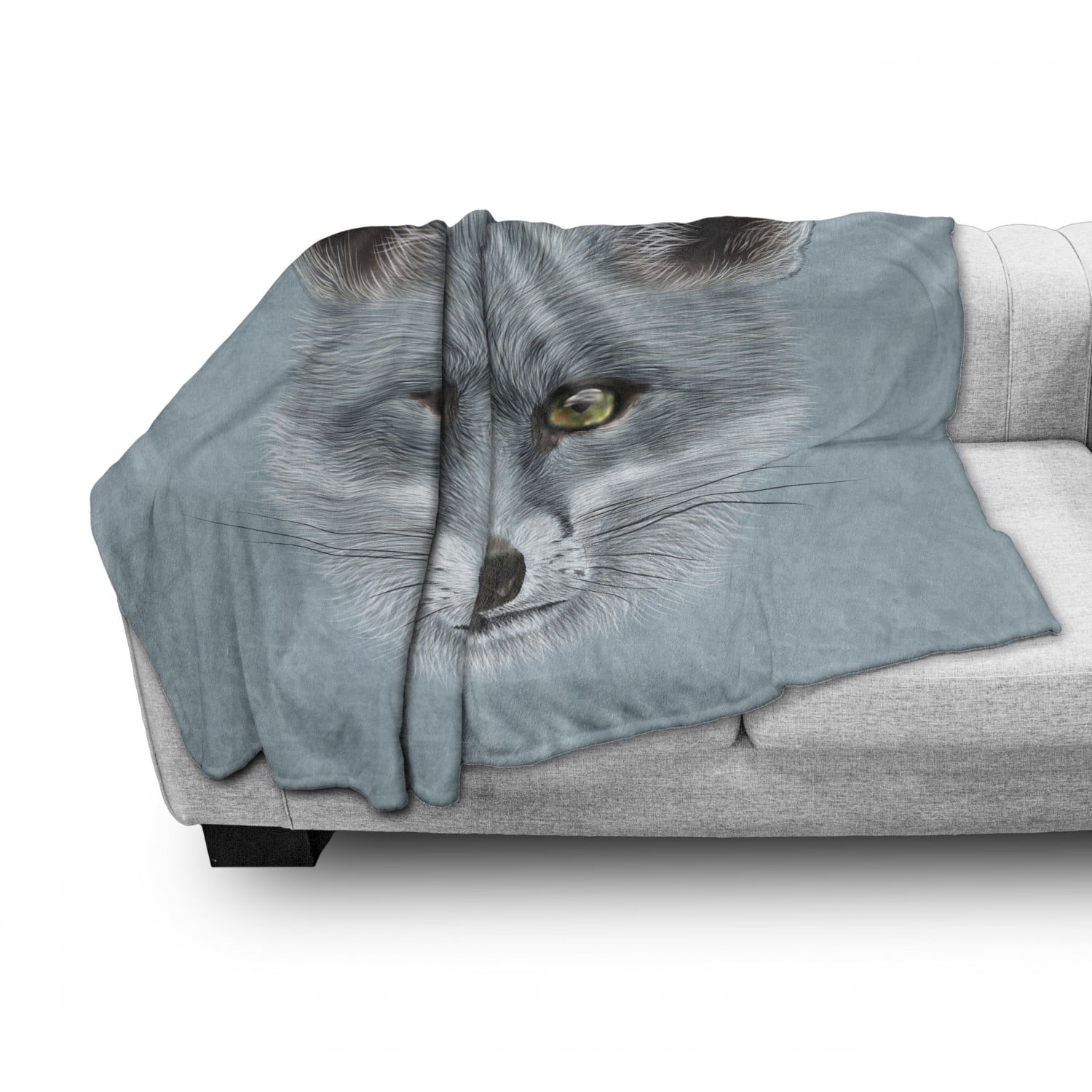 Ambesonne Animal Soft Flannel Fleece Throw Blanket Grey Fox Portrait Fluffy Forest Creature Mammal Wildlife Style Illustration Cozy Plush for Indoor and Outdoor Use Pale Blue 50 x 60