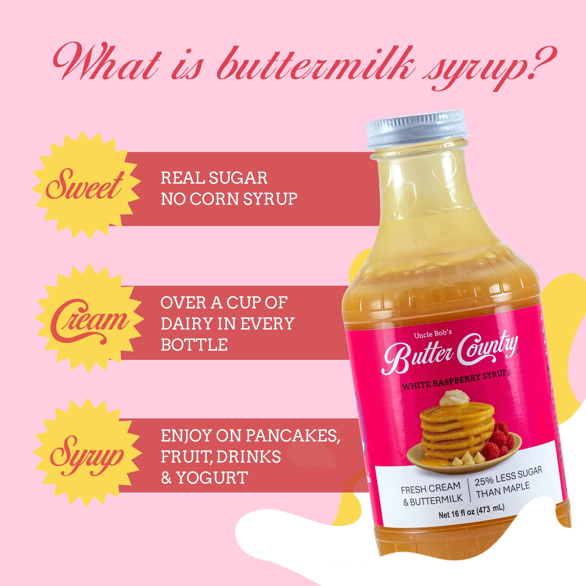 Butter Country Rich and Creamy Buttermilk Syrup | White Raspberry Flavor | 16 fl oz / 2 Pack