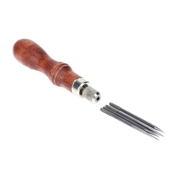 Cuadros Decorativos Mango de cuero DIY 4 en 1 Costura Cordón Scratch Awl Herramienta Mango de madera dura JShteea Nuevos Originales