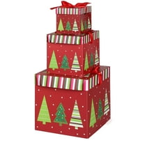 3 Pcs Christmas Nesting Gift Boxes with Lid Nesting Boxes Xmas Boxes for Gifts Red Christmas Tree Gift Wrap Boxes for Christmas Thanksgiving New Year Wrapping Presents and Decorations (Green Trees)