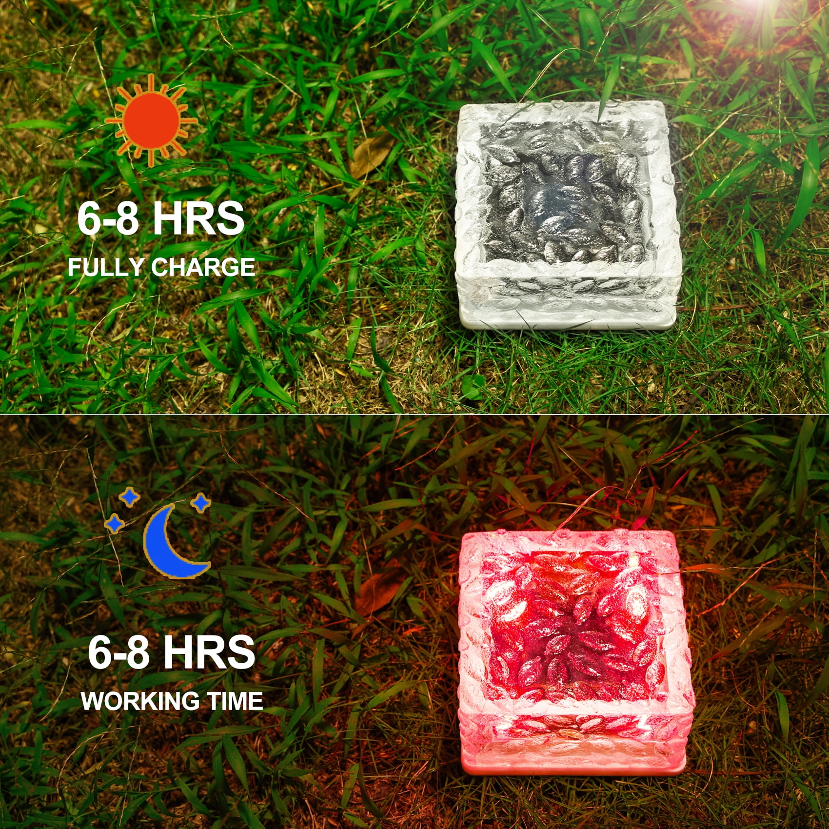 4"X4" Solar Brick Lights, 4 Pack Outdoor Solar Lights, Pavers Lights,Solar Pathway Lights Outdoor Waterproof for Garden Courtyard Pathway, Ice Rock Cube Lights (Multicolor)