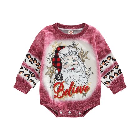 

Meihuida Baby Girls Boys Romper Long Sleeve Letter Santa Claus Tie Dye Print Romper