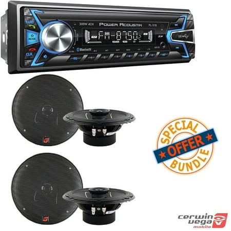 Power Acoustik PL-51B 1-DIN Digital Audio Head Unit With 32GB USB/SD/AUX/Bluetooth 2 PAIRS of XED Series 6.5 Inch 2-Way Coaxial Car