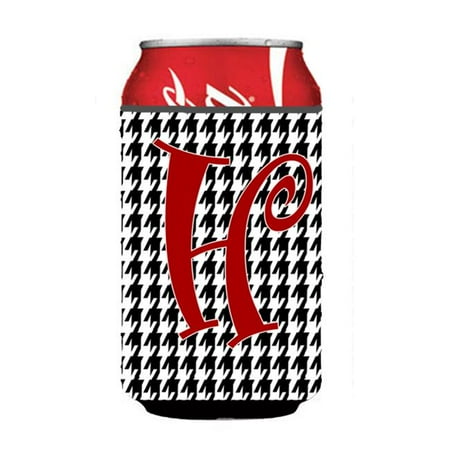 

Letter H Initial Monogram - Houndstooth Black Can Or Bottle Hugger