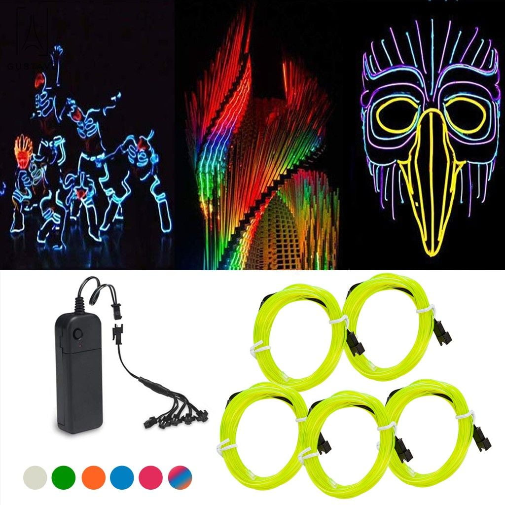 GustaveDesign 5x1 Metre Waterproof EL Wire Neon Light Kit 4 Modes