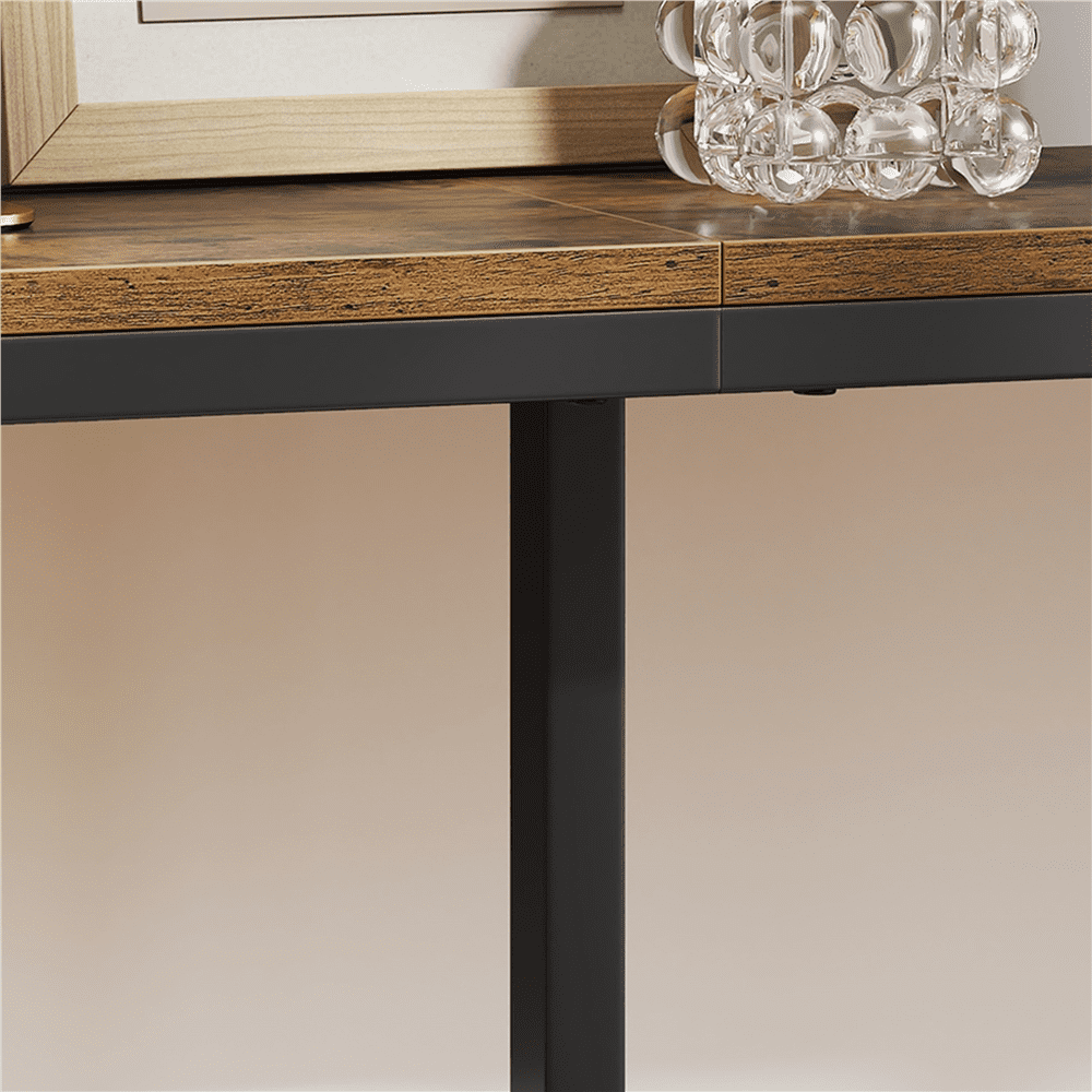 Renwick 63" L Modern Extended Console Table for Hallway Living Room, Rustic Brown