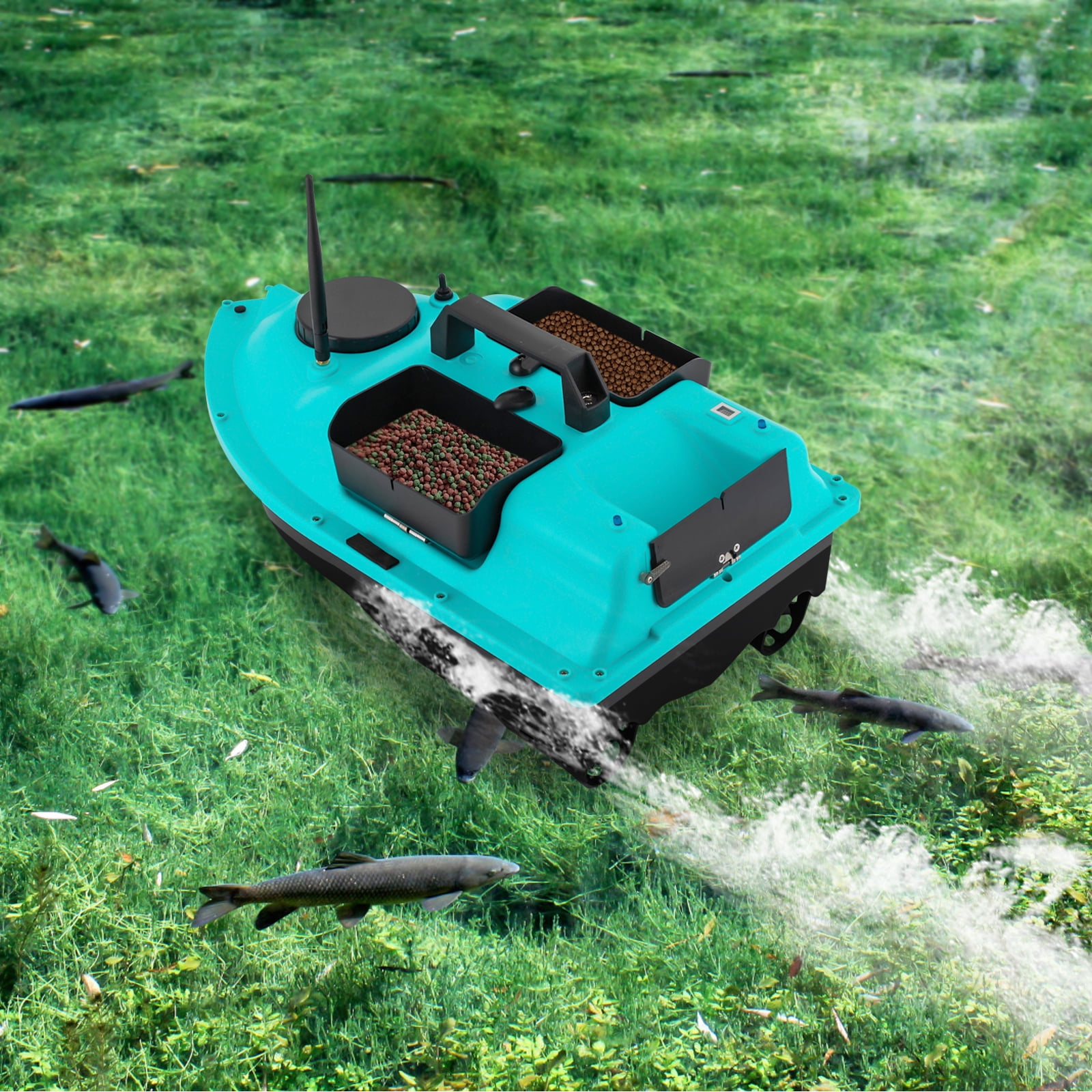 Twin Motor Fishing Boat with 52W Power, 10,000rpm Speed, GPS Navigation, 4.4 lbs Bait Capacity, Night Lights, Ideal Outdoor Fishing Gift