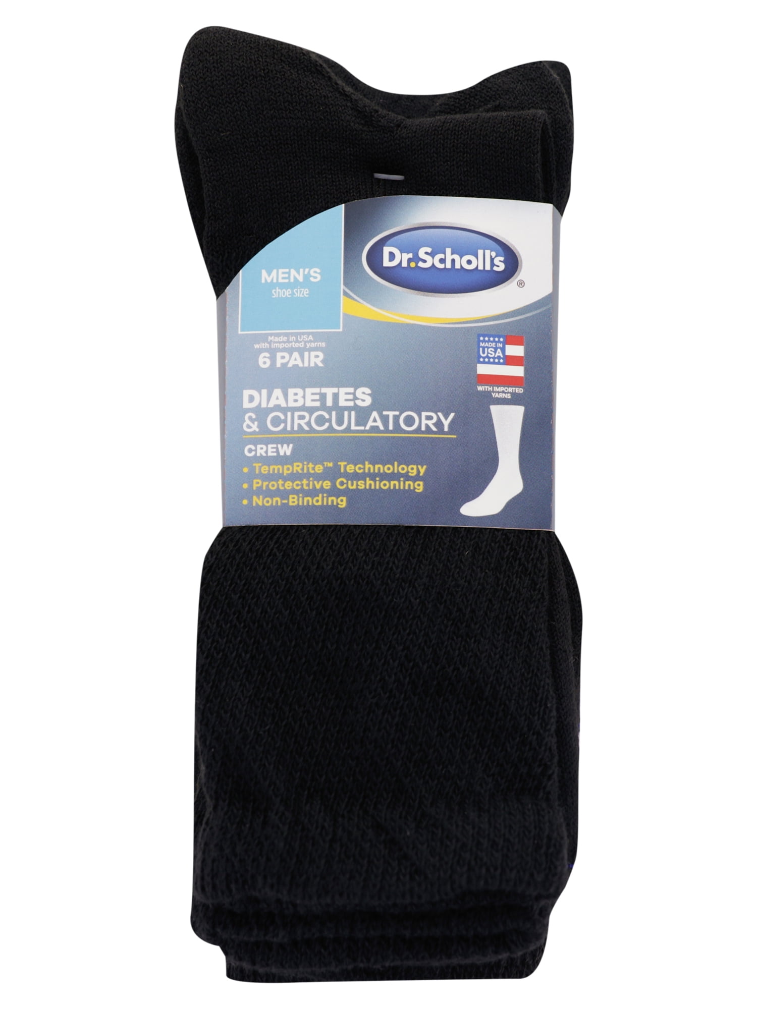 Dr. Scholl's Men's Diabetes & Circulatory Crew Socks, 6 Pack