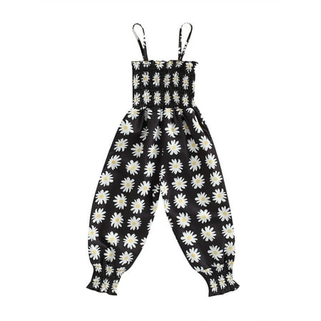 

CenturyX Kids Baby Girls Summer Jumpsuit Daisy Print Elastic Tied-Up Strappy Sleeveless Siamese Trousers Black 18-24 Months