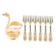 thumbnail image 1 of Soporte para cuchara de café, elegante aleación con forma de cisne, pulido de espejo, detalles ricos, soporte para agitadores de café para fiesta, cafetería, oficina, soporte blanco dorado con tenedor, 1 of 5