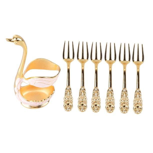 Soporte para cuchara de café, elegante aleación con forma de cisne, pulido de espejo, detalles ricos, soporte para agitadores de café para fiesta, cafetería, oficina, soporte blanco dorado con tenedor