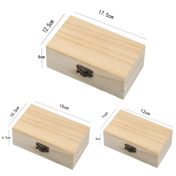 LAMIRO Plain Wood Wooden Square Hinged Storage Boxes Craft Gift Box,S M L