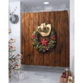 thumbnail image 4 of Christmas Shower Curtain Western Texas Star Christmas Wreath Shower Curtains for Bathroom Decor Cowboy Hat Christmas Decoration Bath Curtains Sets with Hooks Waterproof, 84x72 in, 4 of 6