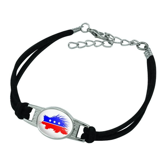 Libertarian Party Porcupine Novelty Suede Leather Metal Bracelet